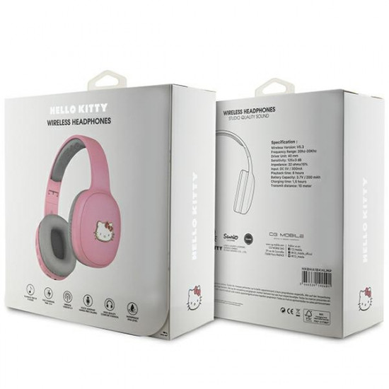 Hello Kitty Bluetooth on-ear headphones HKBHA1BKHLMP pink Metal Logo