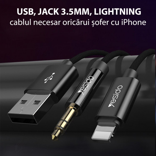 Yesido  Audio Cable Adapter (YAU18)  Lightning to USB, Jack 3.5mm  Black