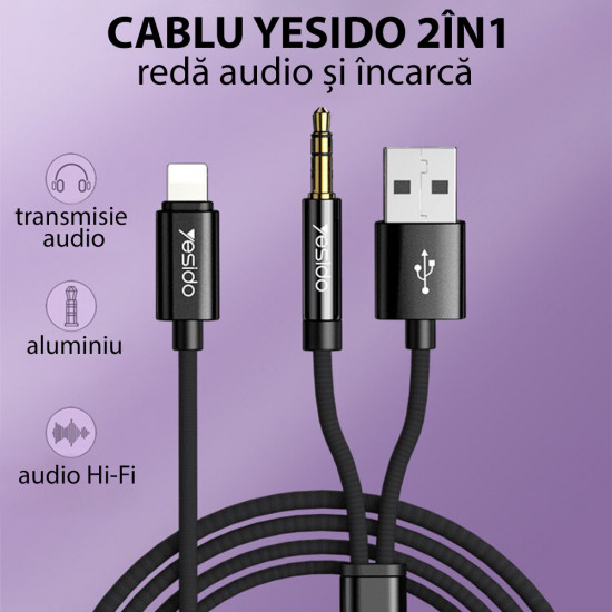 Yesido  Audio Cable Adapter (YAU18)  Lightning to USB, Jack 3.5mm  Black