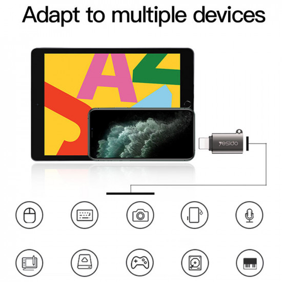 Yesido  OTG Adapter (GS14)  USB 3.0 to Lightning, Plug & Play, 480Mbps  Black