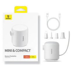 Baseus  Air Pump PocketGo (C11157700221 00)  Portable, Rechargeable, Multifunctional, with LED Light  White Baseus  Air Pump PocketGo (C11157700221 00)  Portable, Rechargeable, Multifunctional, with LED Light  White