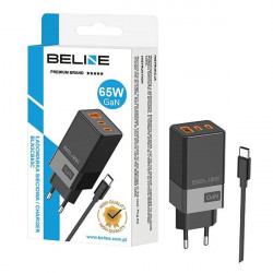 Beline wall charger 2x USB-C + 1x USB 65W + USB-C cable black PD 3.0 + QC 3.0 BLN3CB65C GaN