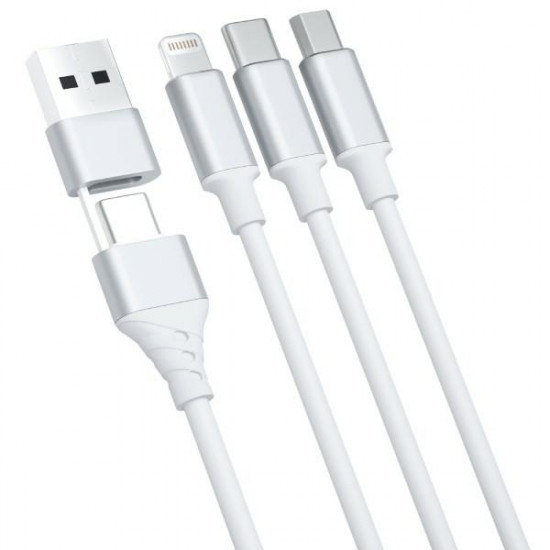 3MK Hyper Cable 3w1 USB-A/USB-C - USB-C/Micro/Lightning 1.5m White Kabel