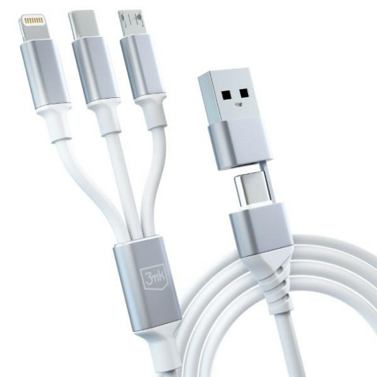 3MK Hyper Cable 3w1 USB-A/USB-C - USB-C/Micro/Lightning 1.5m White Kabel