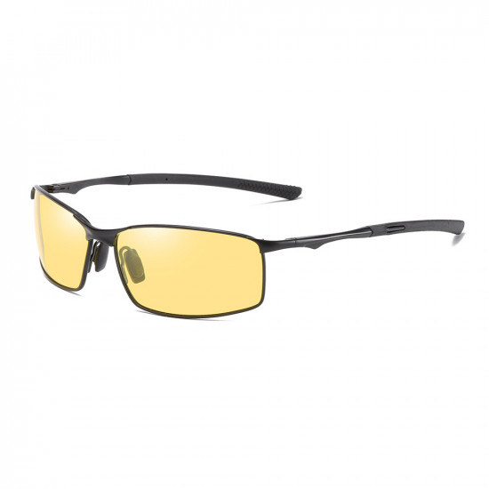 Techsuit Sunglasses Polarized (559) for Men, with UV Protection and Metal Frame, Rectangular Black / Yellow