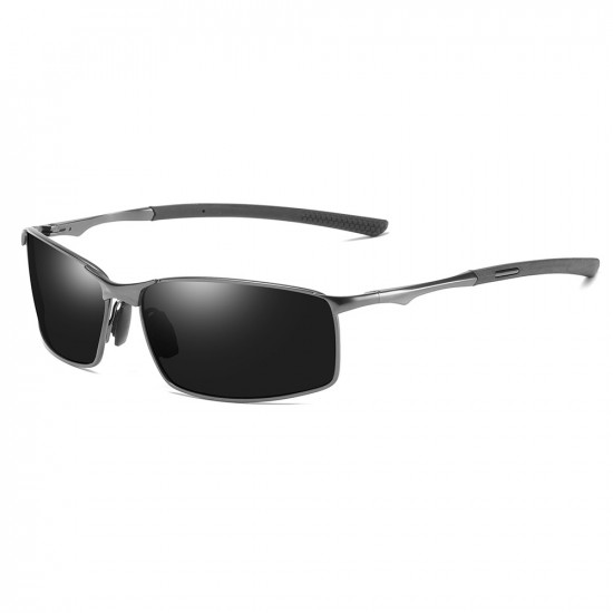 Techsuit Sunglasses Polarized (559) for Men, with UV Protection and Metal Frame, Rectangular Black / Silver