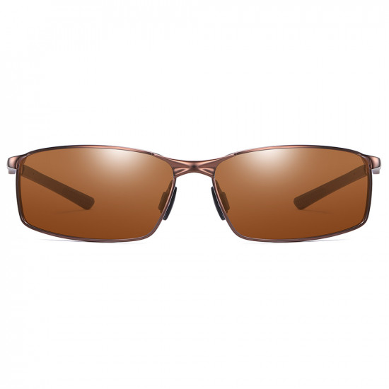 Techsuit Sunglasses Polarized (559) for Men, with UV Protection and Metal Frame, Rectangular Brown