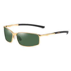 Techsuit Sunglasses Polarized (559) for Men, with UV Protection and Metal Frame, Rectangular Gold / Green