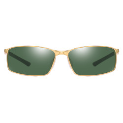 Techsuit Sunglasses Polarized (559) for Men, with UV Protection and Metal Frame, Rectangular Gold / Green