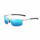 Techsuit Sunglasses Polarized (559) for Men, with UV Protection and Metal Frame, Rectangular Silver / Blue Mirror