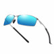 Techsuit Sunglasses Polarized (559) for Men, with UV Protection and Metal Frame, Rectangular Silver / Blue Mirror