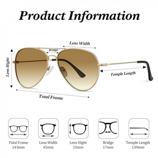 Techsuit Sunglasses Polarized (3025) for Women and Men, with UV Protection and Metal Frame Gold / Brown