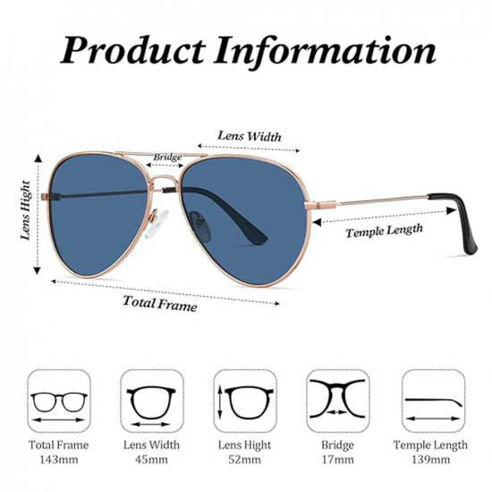 Techsuit Sunglasses Polarized (3025) for Women and Men, with UV Protection and Metal Frame Rose Gold / Harbor Blue