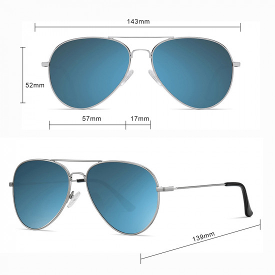 Techsuit Sunglasses Polarized (3025) for Women and Men, with UV Protection and Metal Frame Silver / Ice Blue