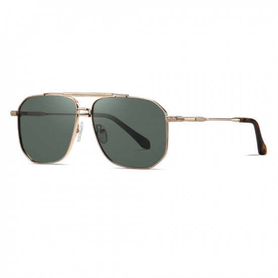 Techsuit Sunglasses Polarized (8538) for Men, with UV Protection, Metal Gold / Blackrish Green