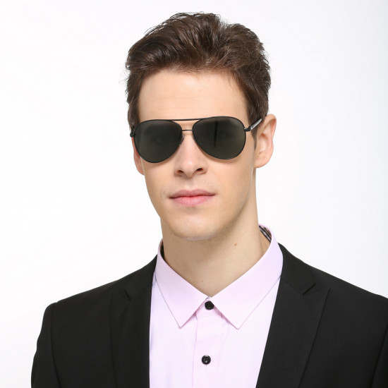 Techsuit Sunglasses Polarized (2150) for Men, with UV Protection, Metal Frame Black / Black Gray