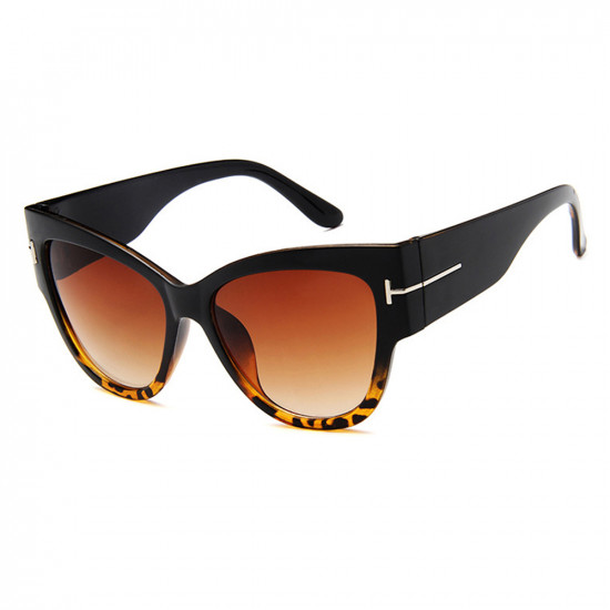 Techsuit Sunglasses (9778) for Women with PC Frame and Lens, Cat Eye Black / Leopard / Brown