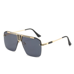 Techsuit Sunglasses (2576) for Men with Aluminum Frame, Oversized Gold / Black Gray