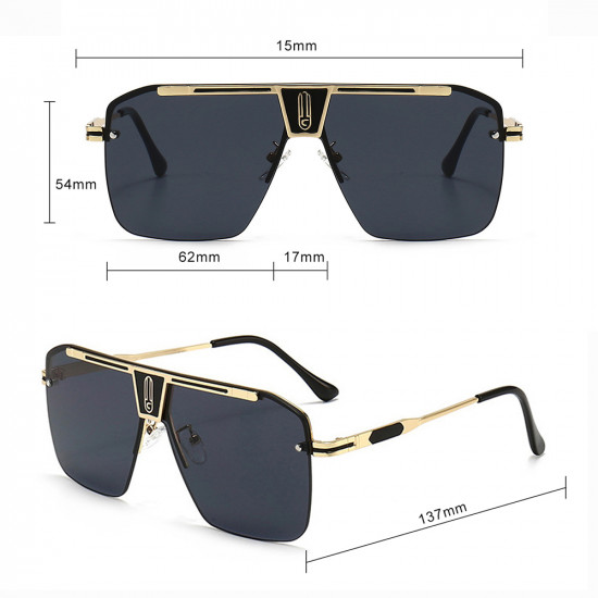 Techsuit Sunglasses (2576) for Men with Aluminum Frame, Oversized Gold / Black Gray