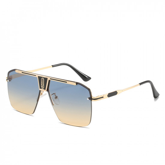 Techsuit Sunglasses (2576) for Men with Aluminum Frame, Oversized Gold / Green / Brown