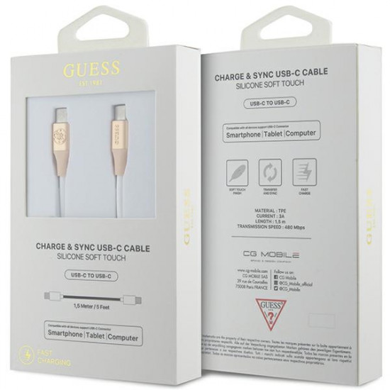 Guess GUCCLALRGDD cable USB-C - USB-C 1.5m Fast Charging light gold Ebossed Logo