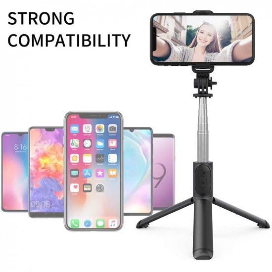 Techsuit Selfie Stick (Q01) with Bluetooth Remote Control and Stable Tripod Mount, 101cm Black Techsuit Selfie Stick (Q01) with Bluetooth Remote Control and Stable Tripod Mount, 101cm Black