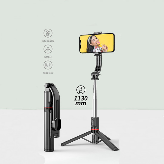 Techsuit  Selfie Stick (L13)  Stable Extendable Tripod with Bluetooth Remote Control, 113cm  Black