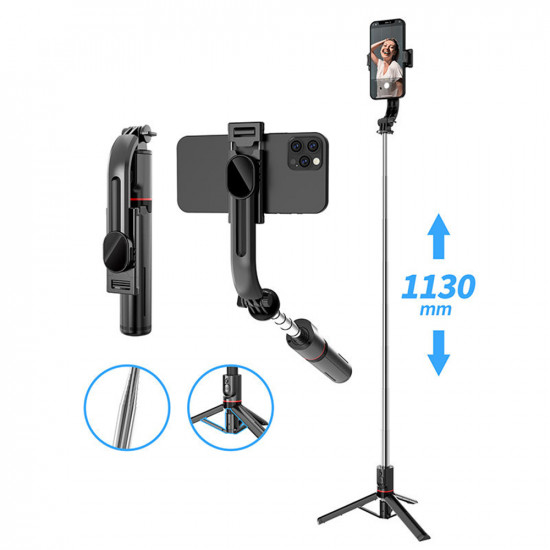 Techsuit  Selfie Stick (L13)  Stable Extendable Tripod with Bluetooth Remote Control, 113cm  Black