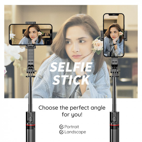Techsuit  Selfie Stick (L13)  Stable Extendable Tripod with Bluetooth Remote Control, 113cm  Black