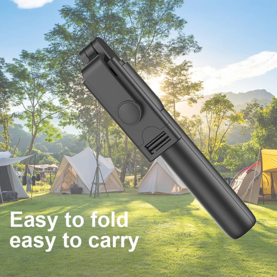 Techsuit Selfie Stick (S05) Stable and Compact Tripod Mount with Bluetooth Remote Control, 100cm Black Techsuit Selfie Stick (S05) Stable and Compact Tripod Mount with Bluetooth Remote Control, 100cm Black