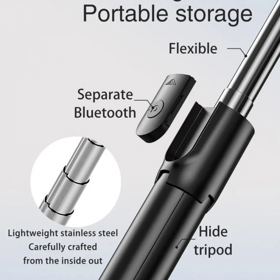 Techsuit Selfie Stick (S05) Stable and Compact Tripod Mount with Bluetooth Remote Control, 100cm Black Techsuit Selfie Stick (S05) Stable and Compact Tripod Mount with Bluetooth Remote Control, 100cm Black