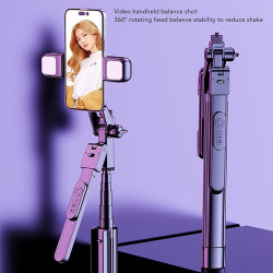 Techsuit  Selfie Stick (K30S)  Compact Tripod Mount with Bluetooth Remote Control, LED Fill Light, Foldable, 167cm  Black