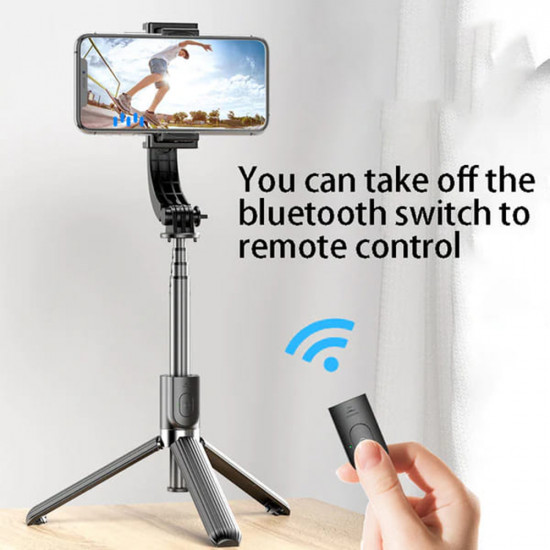 Techsuit  Selfie Stick (L08)  Stable Gimbal/Tripod with Bluetooth Remote Control, 360 Rotation, 86cm  Black