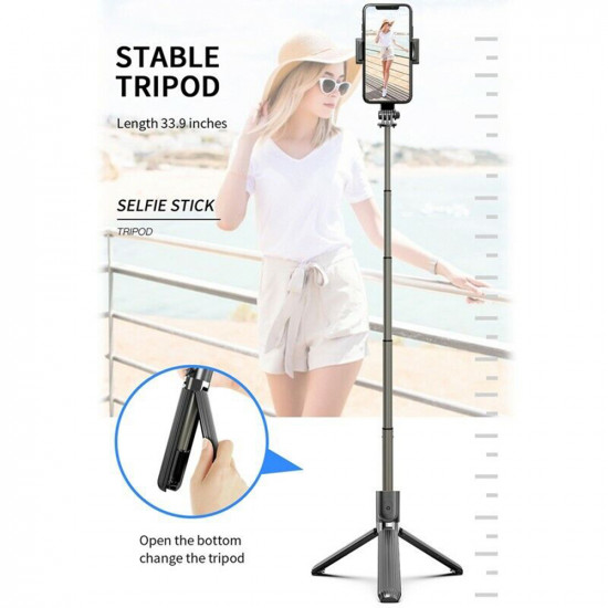 Techsuit  Selfie Stick (L08)  Stable Gimbal/Tripod with Bluetooth Remote Control, 360 Rotation, 86cm  Black