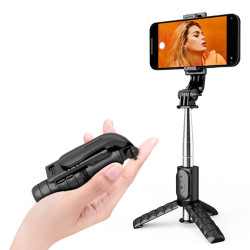 Techsuit  Mini Selfie Stick (Q11)  Stable Tripod with Bluetooth Remote Control, 360 Rotation, Stainless Steel, 74cm  Black