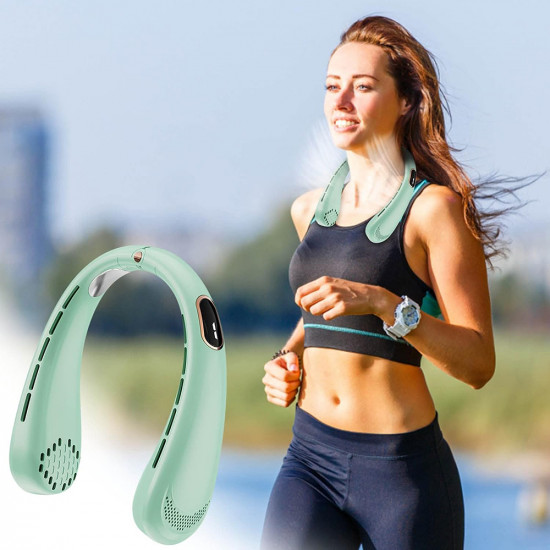 Techsuit Neck Fan (H6) Portable, USB, Rechargeable, Adjustable, Digital Display Green Techsuit Neck Fan (H6) Portable, USB, Rechargeable, Adjustable, Digital Display Green