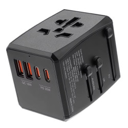 Techsuit  Travel Adapter (HHT904)  PD20W, 2 x USB, 2 xType C, EU, UK, AUS, US  Black