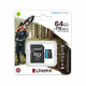 Kingston  Memory Card Canvas Go Plus (SDCG3/64GB)  MicroSDXC, with Adapter, 64GB, Class 10 / UHS 1 U3  Black