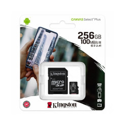 Kingston  Memory Card Canvas Select Plus (SDCS2/256GB)  Android A1 MicroSDXC, Adapter, 256GB, Class 10 / UHS 1 U3  Black Kingston  Memory Card Canvas Select Plus (SDCS2/256GB)  Android A1 MicroSDXC, Adapter, 256GB, Class 10 / UHS 1 U3  Black