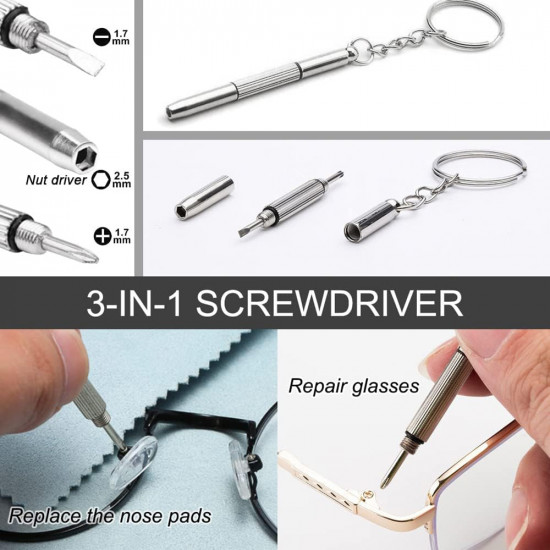 Techsuit  [Pack] Glasses Screwdriver with 4 Pairs of Silicone Nose Pads (ST1)  from Metal, 6 x 0.5cm  Silver