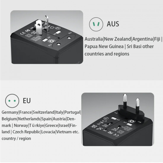 Techsuit  Travel Adapter (HHT203A)  PD20W, 2 x USB, 2 x Type C, EU, UK, AUS, US  White