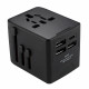 Techsuit  Travel Adapter (HHT520)  3 x USB, Type C, EU, UK, AUS, US  Black