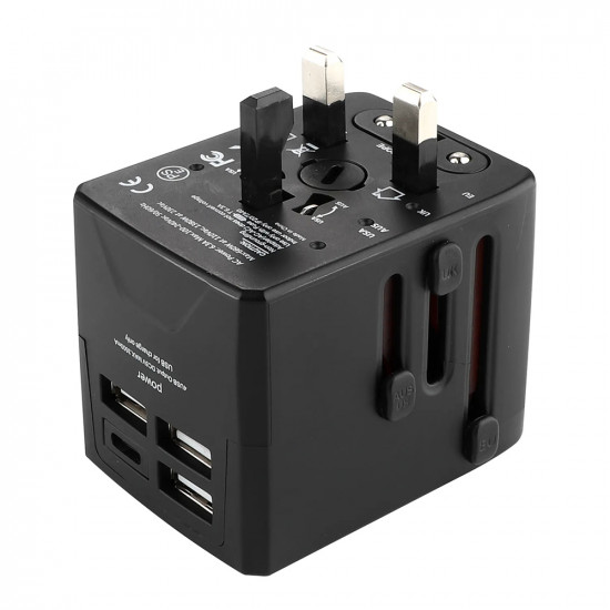 Techsuit  Travel Adapter (HHT520)  3 x USB, Type C, EU, UK, AUS, US  Black