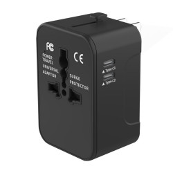 Techsuit  Travel Adapter (HHT202 2C)  2 x USB C, EU, UK, AUS, US  Black