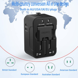 Techsuit  Travel Adapter (HHT202 2C)  2 x USB C, EU, UK, AUS, US  Black