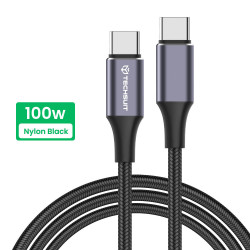 Techsuit  Data Cable (PCB018)  Type C to Type C, Super Fast Charging, PD100W, 480Mbps, Nylon, Aluminum Alloy, 1m  Black