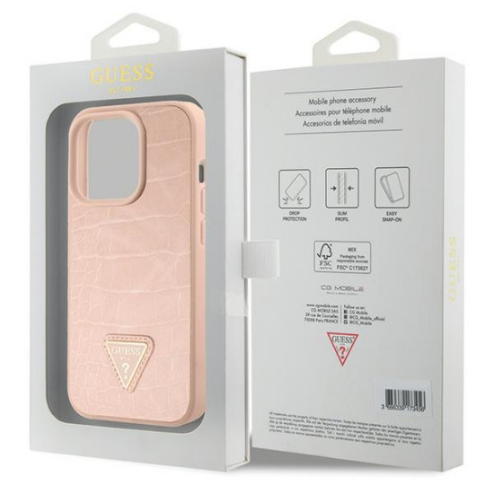 Guess GUHCP15LPCRTHCP iPhone 15 Pro 6.1" pink hardcase Croco Triangle Metal Logo