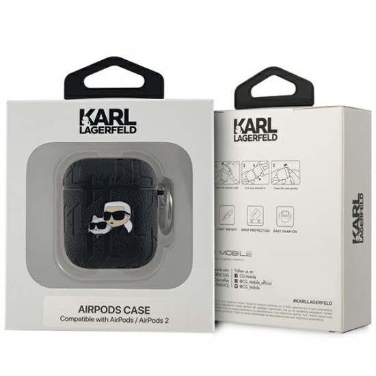 Karl Lagerfeld KLA2PGKCPK AirPods 1/2 cover black Monogram Karl & Choupette Head