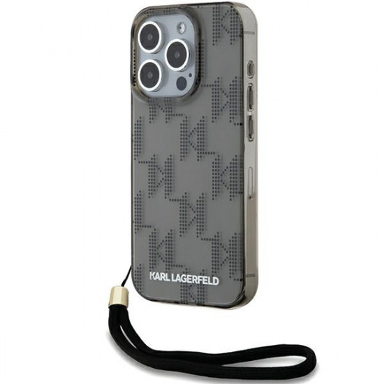 Karl Lagerfeld KLHCP15LHKDPNSK iPhone 15 Pro 6.1" black hardcase IML Mono KL Pattern & Cord