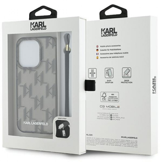 Karl Lagerfeld KLHCP15LHKDPNSK iPhone 15 Pro 6.1" black hardcase IML Mono KL Pattern & Cord